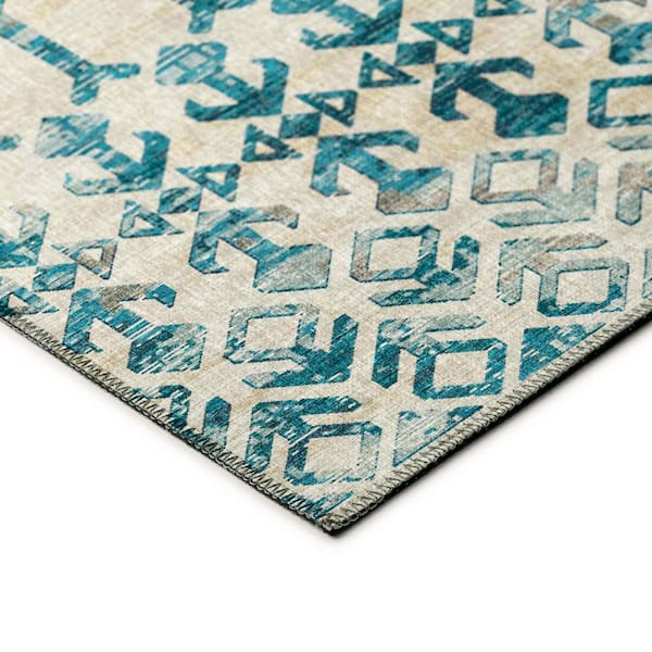 Bravado Blue 1 ft. 8 in. x 2 ft. 6 in. Geometric Indoor/Outdoor Washable Area Rug