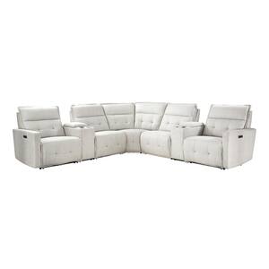 Loveland 113.5 in. 7-Piece Textured Fabric Modular Power Reclining Sectional Sofa in White with Power Headrest