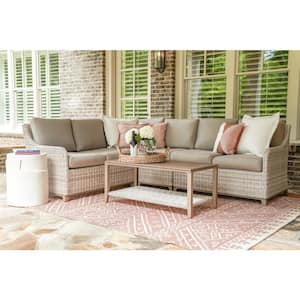 Hampton 5-Piece Wicker Sectional Seating Set with Tan Polyester Cushions
