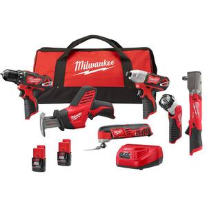 M12 12V Lithium-Ion Cordless Combo Kit (5-Tool) with M12 1/2 in. Right Angle Impact Wrench