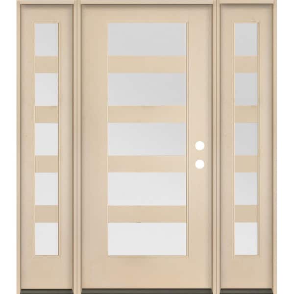 Krosswood Doors ASCEND Modern 64 in. x 80 in. 5-Lite Left-Hand/Inswing Satin Glass Unfinished Fiberglass Prehung Front Door/DSL