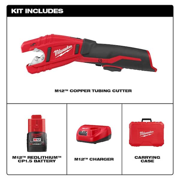 M12 Copper Pipe Cutter Kit w/ Battery, Charger & Case - 3/8-1 capacity  (1/2 - 1-1/8 OD)