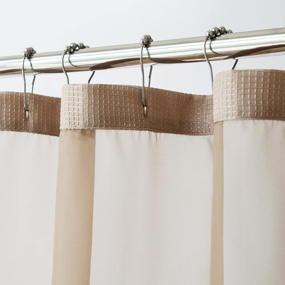 Mocha Waffle Weave Fabric Shower Curtain with Detachable Liner