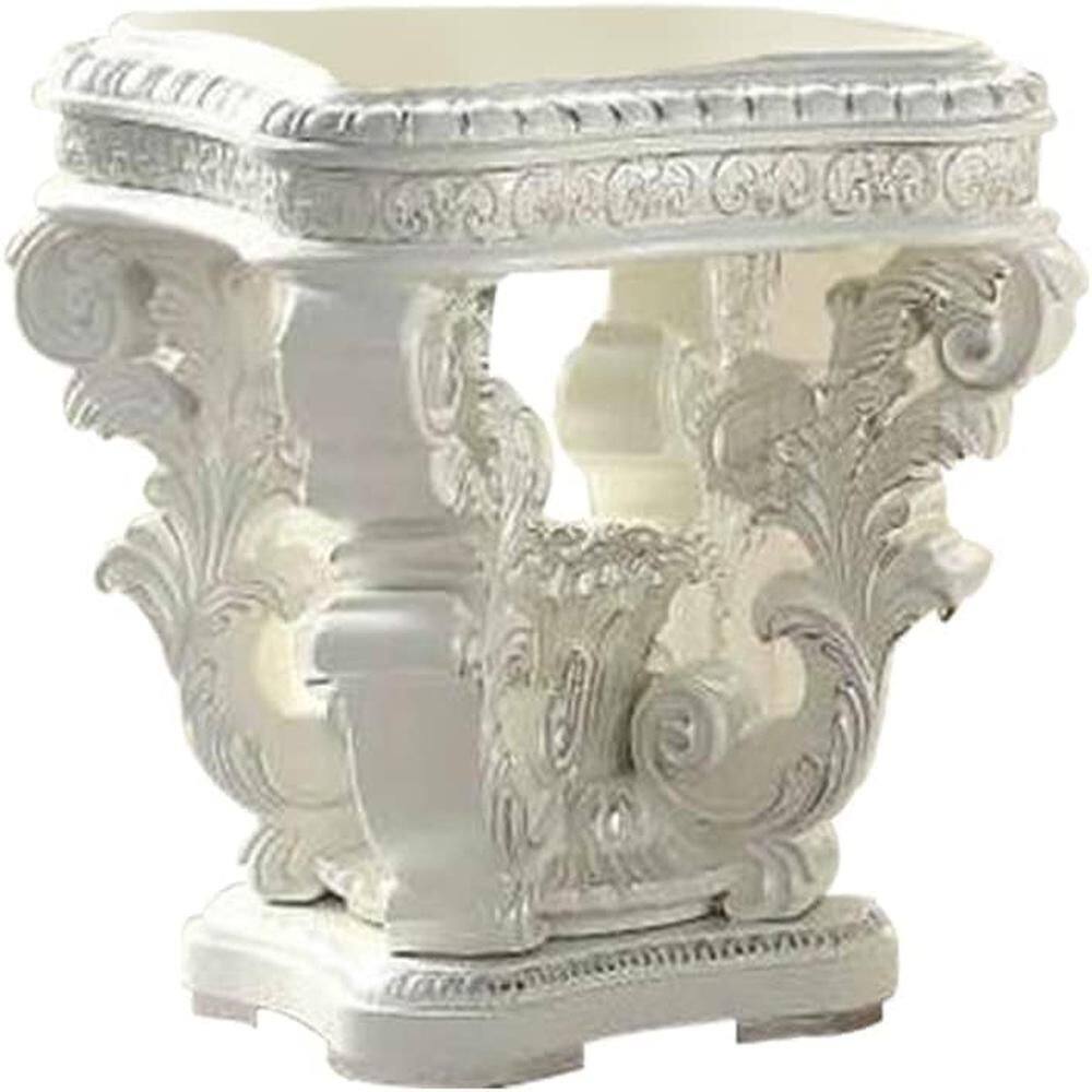 28 in. White Rectangle Wood End Table with Pedestal Base