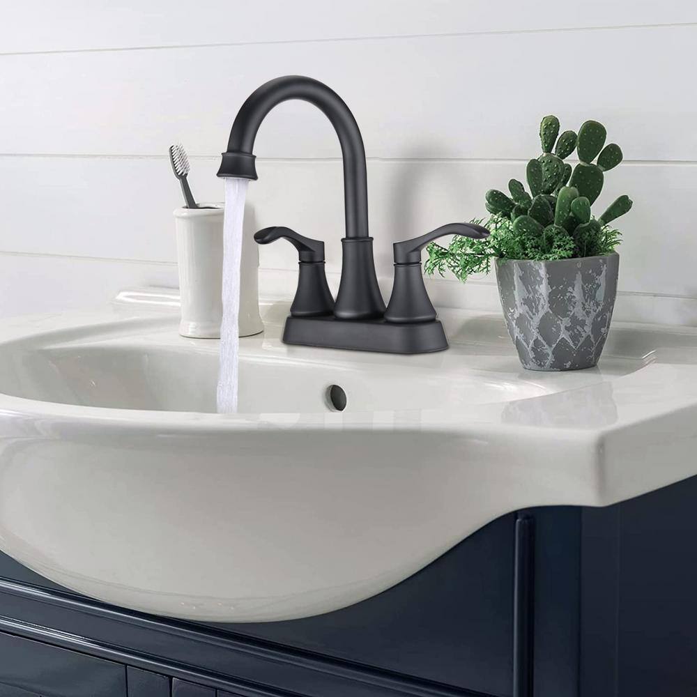 Matte Black Double Handle High Arc Bathroom Faucet with Pop Up Drain