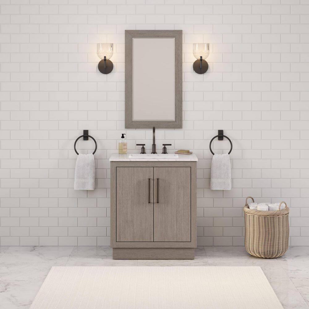 Rustic Grey Oak 30'' Freestanding Vanity with White Marble Top