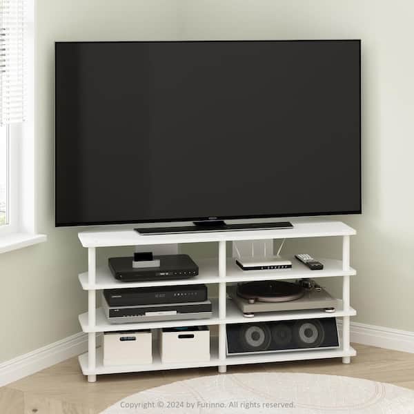 Furinno Econ White/White Corner TV Stand Entertainment Center Fits TV's up to 55 in.