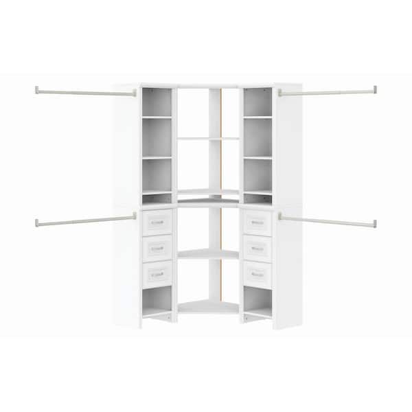 Impressions 63.61 in. W White Adjustable 22-Shelf 6-Drawer Corner Wood Closet System