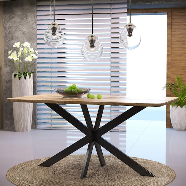 Ravenna Natural Wood Cross Legs Dining Table Seats 6