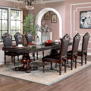 Cabone 7-Piece Rectangle Wood Top Brown Cherry and Black Dining Table Set