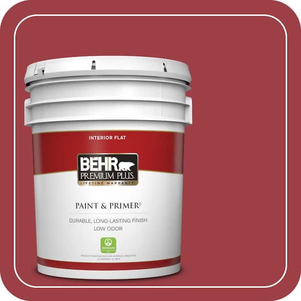 BEHR PREMIUM PLUS 5 gal. #QE-06 Reddest Red Flat Low Odor Interior Paint & Primer