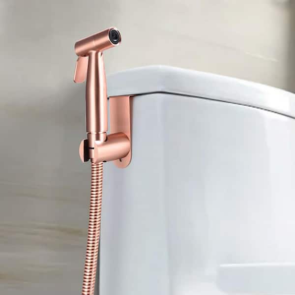 Bidet Sprayer Bidet Attachment with Sprayer Holder, T-valve and Flexible Hose Included in Rose Gold