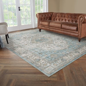 Harmony Medallion Blue 2 ft. X 3 ft. Polyester Indoor Machine Washable Scatter Rug
