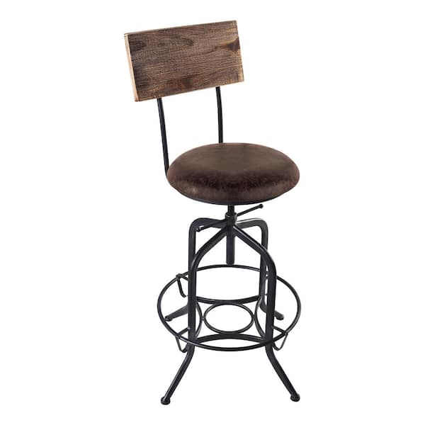 Armen Living Damian 25-30 in. Brown Fabric and Industrial Gray Finish Adjustable Bar Stool