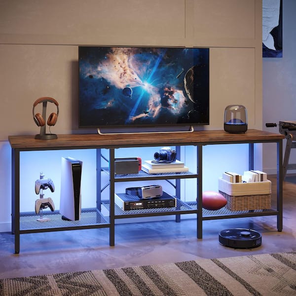 63 in. Brown TV Stand Entertainment Center Fits TV's up to 75 in. with Adjustable Shelves and LED Lights