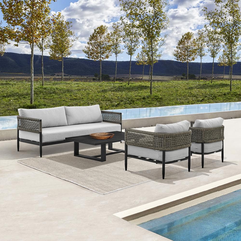 Felicia 4-Piece Black Aluminum and Rope Outdoor Seating Set