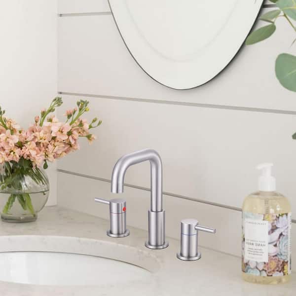 8 in. Widespread Double Handle Bathroom Faucet with Swivel Spout, 2 Aerators, Drain and Supply Lines in Brushed Nickel