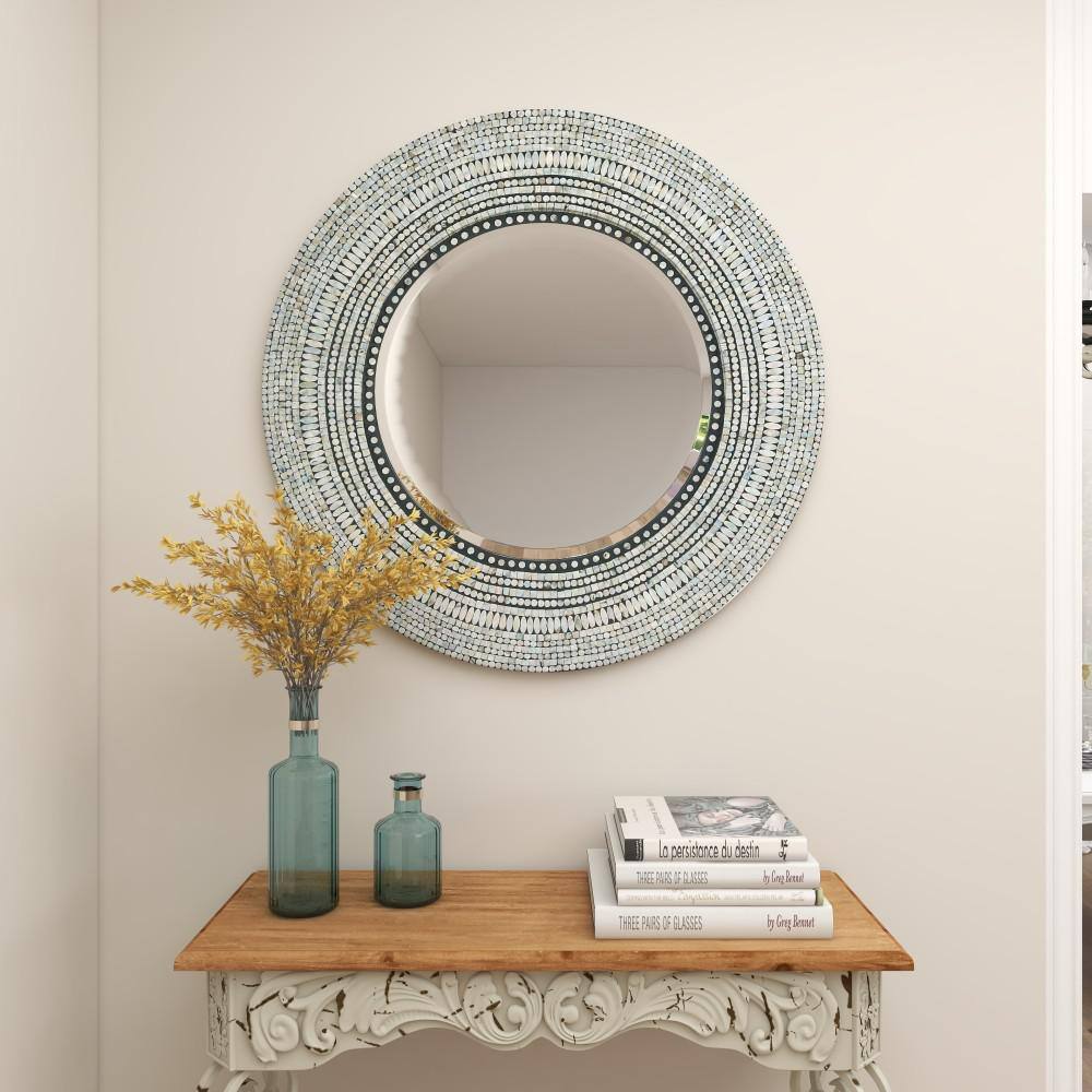 Bohemian Coastal 39" Handcrafted Wood Shell Oval Mirror