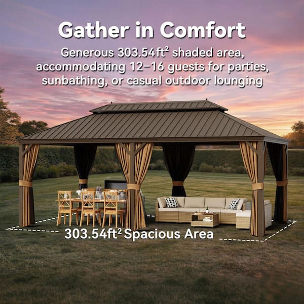 Gardenbee 20 ft. x 14 ft. Aluminum Double Roof Hardtop Gazebo with