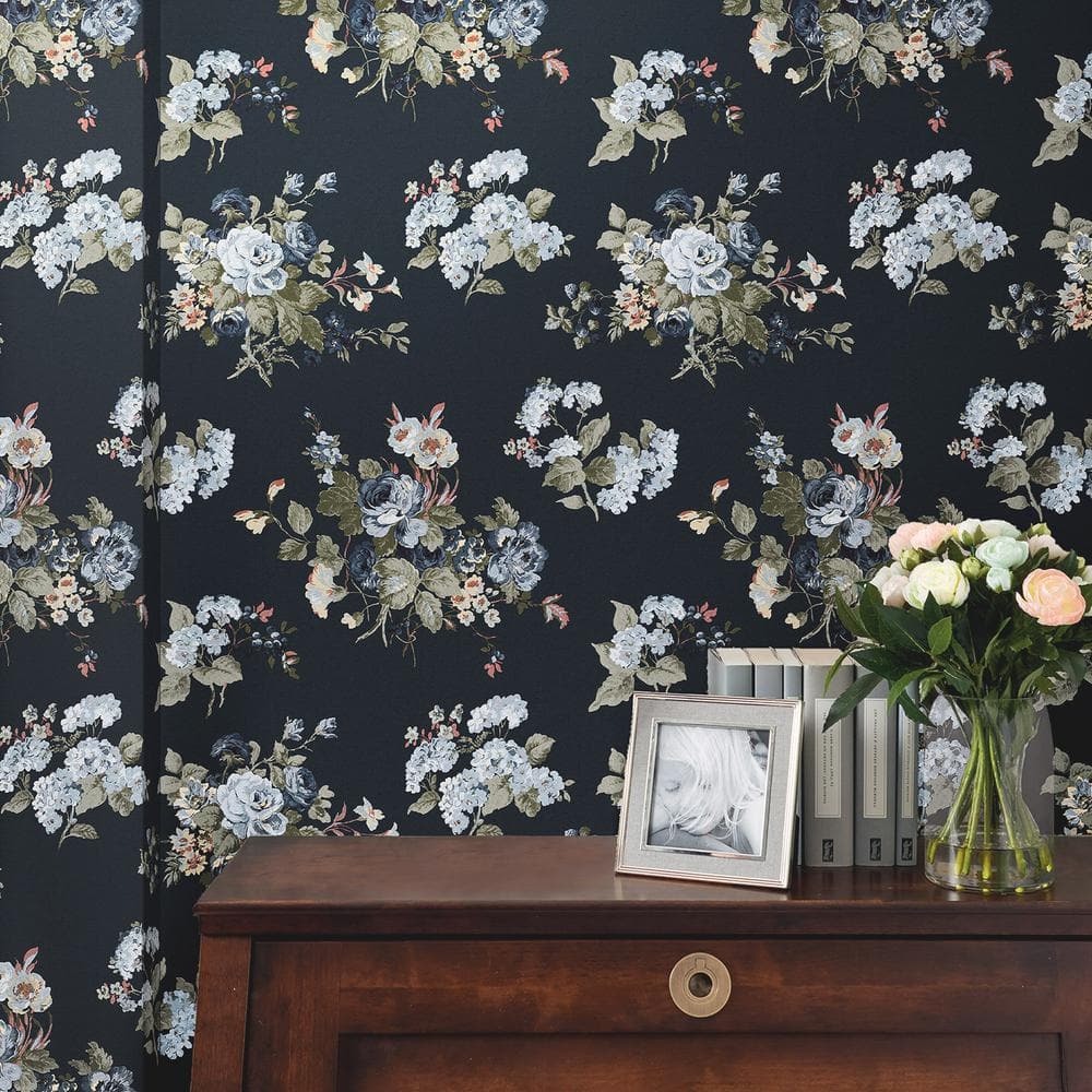 Midnight Seaspray Dark Blue Floral Removable Wallpaper Roll