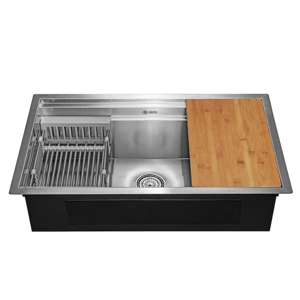 AKDY Handmade Undermount 30 in. x 18 in. Single Bowl Kitchen Sink in Stainless Steel with Accessories