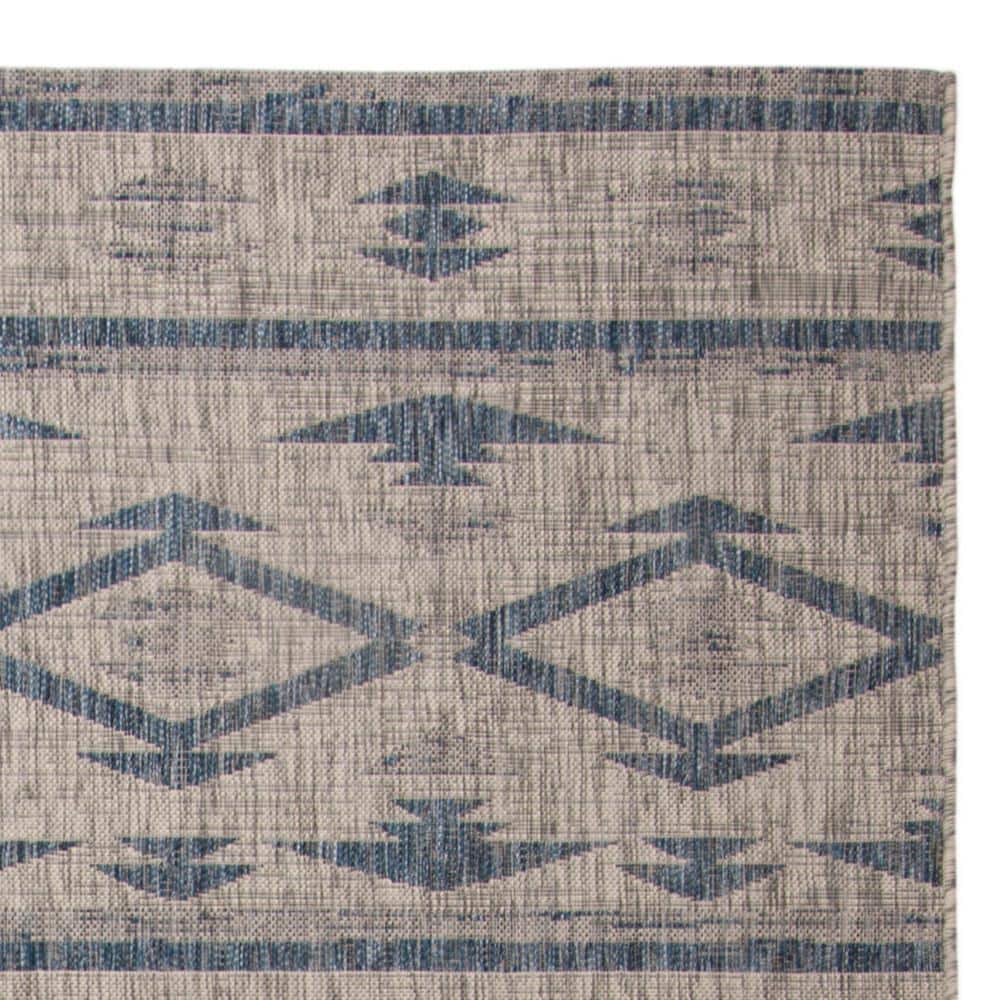 Luxurious Grey and Navy Rectangular Synthetic Outdoor Rug 8' x 11'