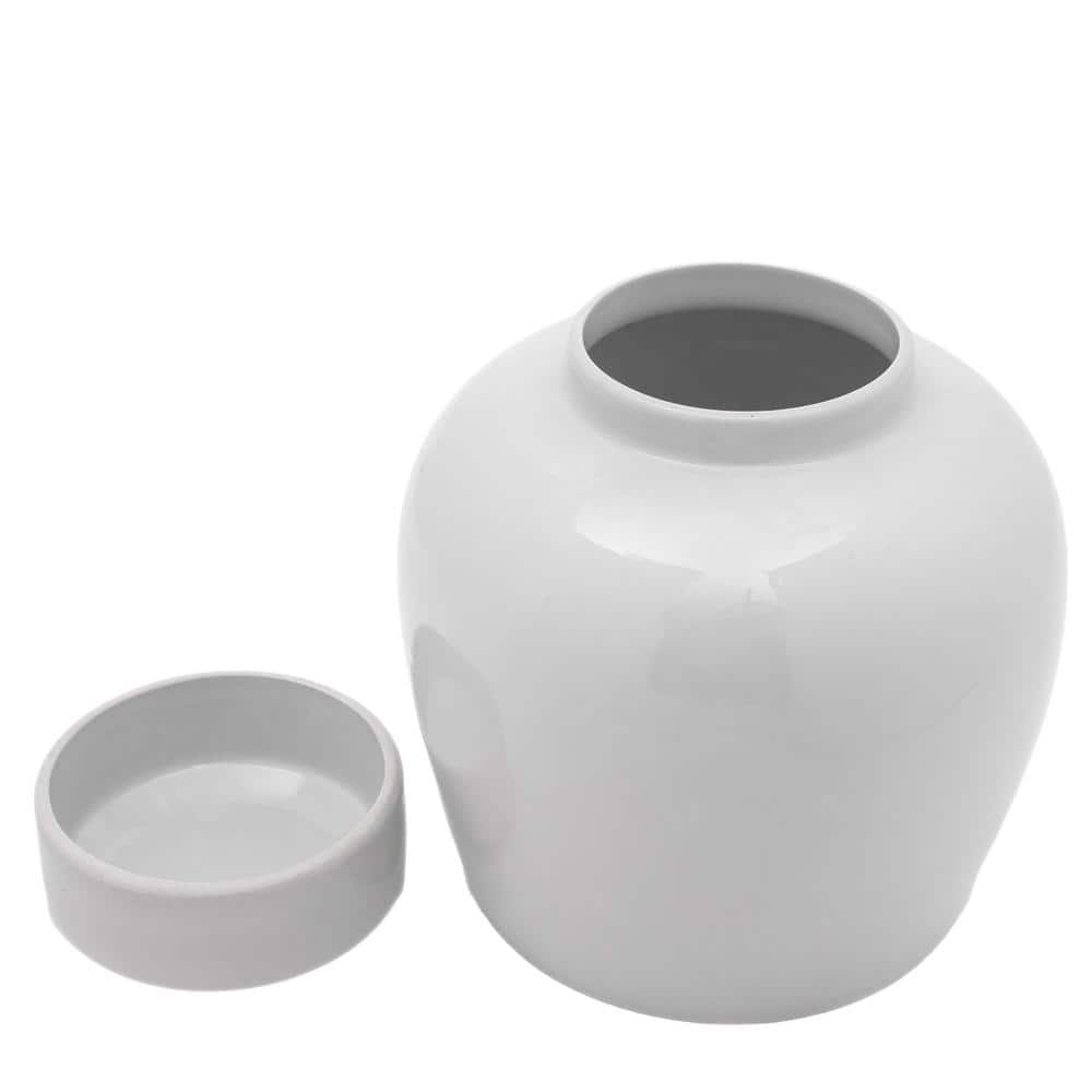 10" Glossy White Porcelain Traditional Ginger Jar