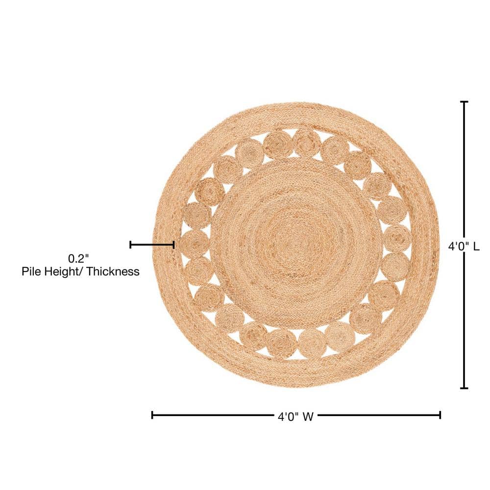 Natural Jute Handwoven Round Area Rug, 4 Feet