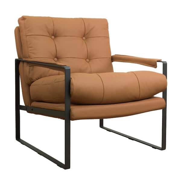 Leo Khaki Leather Accent Arm Chair with Button Tufted