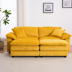 84.6 in. Wide PillowTop Arm Corduroy Fabric Rectangle Modern Upholstered Sofa in Yellow