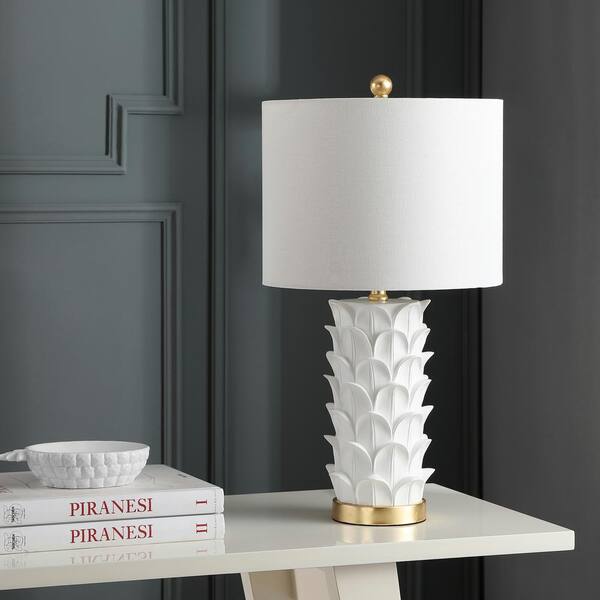 SAFAVIEH Nico 25 in. White Leaf Table Lamp with Off-White Shade (Set of 2)  TBL4116A-SET2 The Home Depot