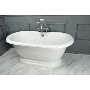 60 in. AcraStone Acrylic Double Pedestal Flatbottom Non-Whirlpool Bathtub and Faucet in Chrome