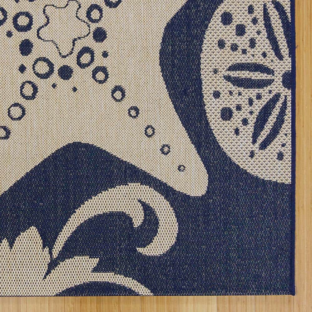 Navy Blue Synthetic Flat Woven Rectangular Rug 5' x 7'