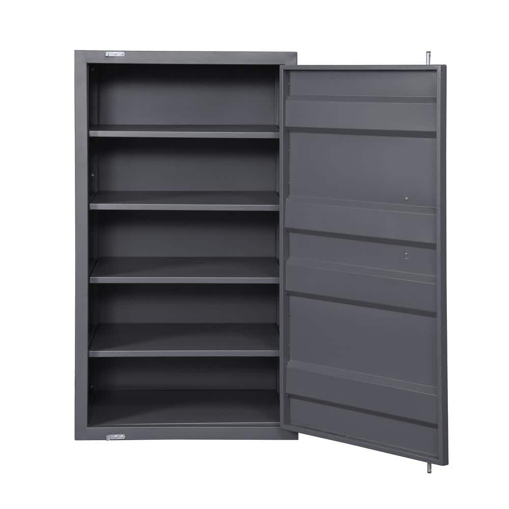 Gunmetal Industrial Metal Chest with Single Door and Shelves