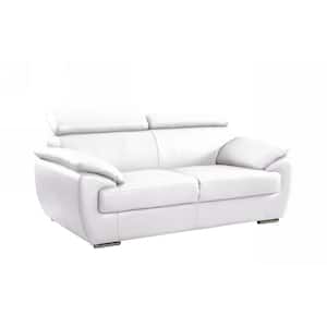 Charlie 69 in. White Solid Leather 2-Seater Standard Loveseat