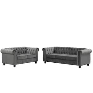 Velvet Couches for Living Room Sets Loveseat and Sofa 2 Pieces Top in Gray