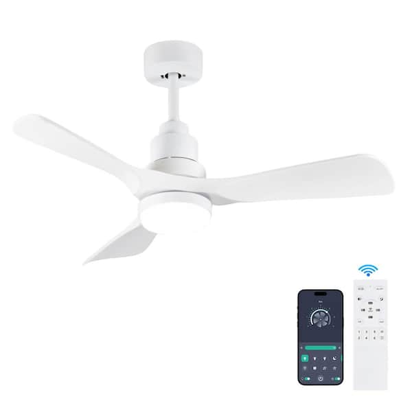 42 in. Smart White 6-Speed White Blades 2-Size Downrod Mount Standard Ceiling Fan with 3-Color Dimmable LED Light