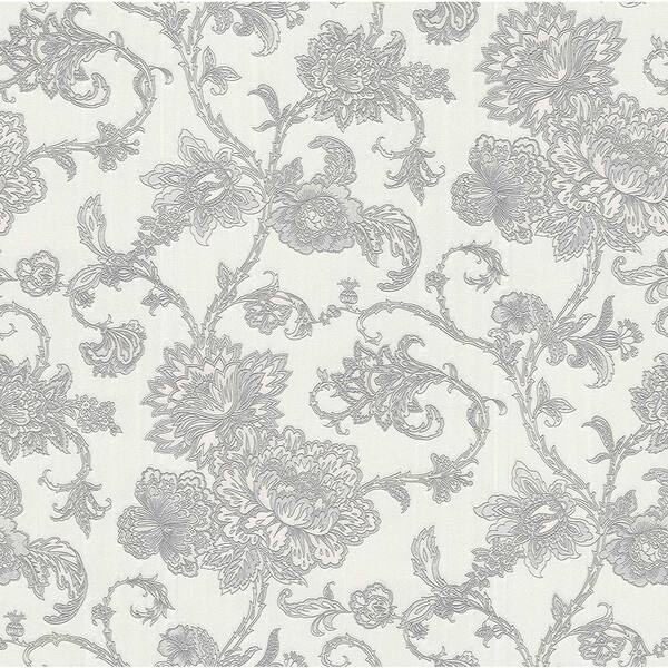 Brewster Belinda Silver White Trail Wallpaper Roll