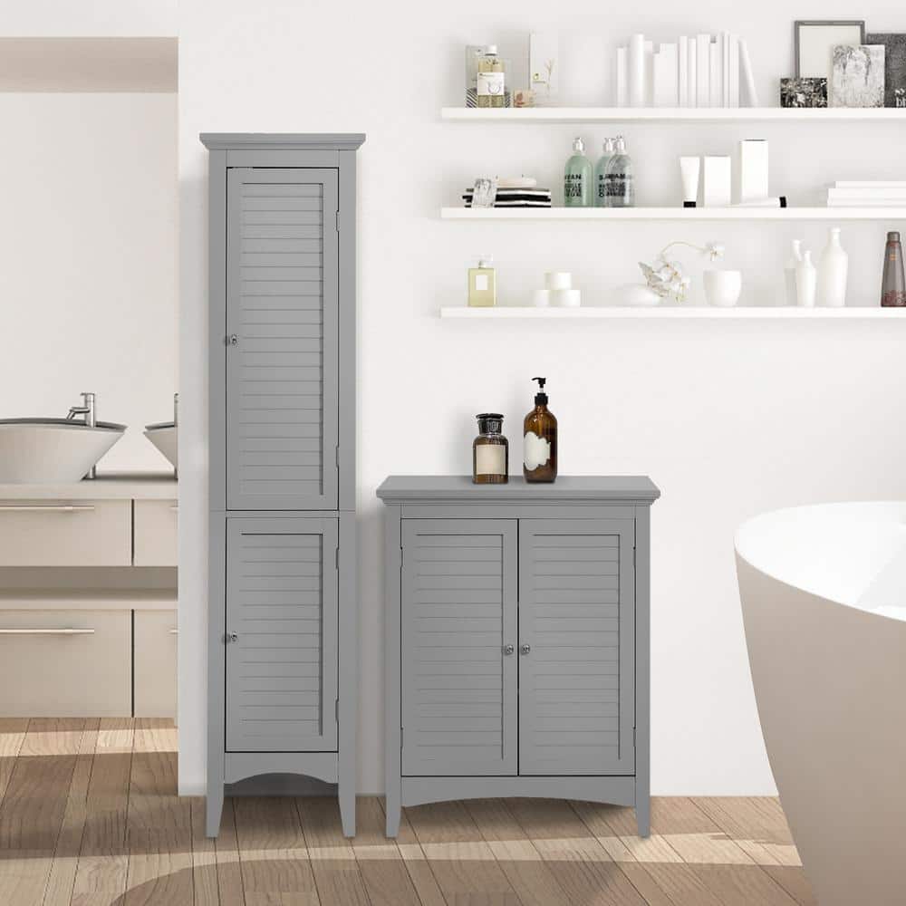 Gray Tall Wooden Cabinet with Adjustable Shelving