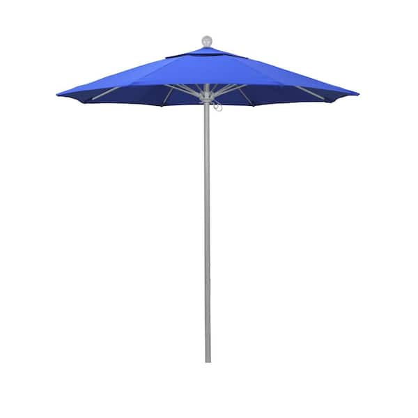 California Umbrella 7.5 ft. Grey Woodgrain Aluminum Commercial Market Patio Umbrella Fiberglass Ribs and Push Lift in Royal Blue Olefin