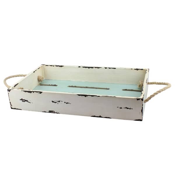Stonebriar Collection 11 in. x 3 in. Wooden Tray with Rope Handles