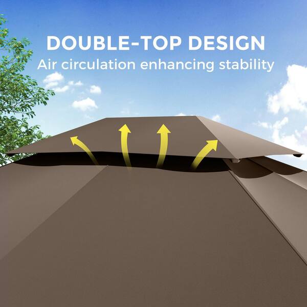 EGEIROSLIFE 10 ft. x 12 ft. Brown Double Roof Soft Top Metal Patio