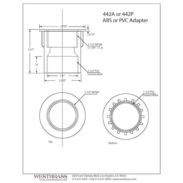 Westbrass 442A 1-1/2 SCH 40 Straight Adapter in ABS