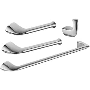 4-Piece Bath Hardware Set in Polished Chrome with Towel Ring Toilet Paper Holder Towel Hook and 24 in. Towel Bar