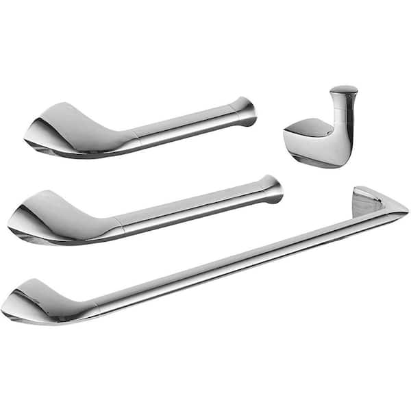 BWE 4-Piece Bath Hardware Set in Polished Chrome with Towel Ring Toilet Paper Holder Towel Hook and 24 in. Towel Bar
