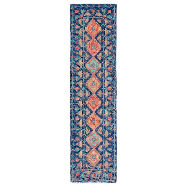 SAFAVIEH Aspen Navy/Orange 2 ft. x 9 ft. Geometric Runner Rug