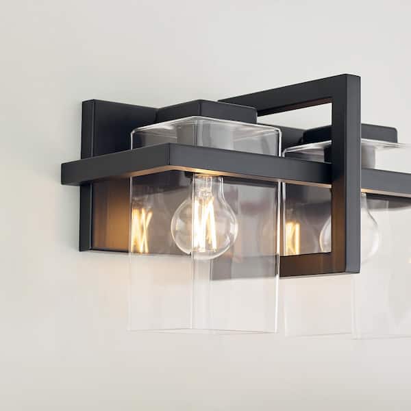 Generation Lighting - Mitte 15 in. 2-Light Matte Black Industrial Transitional Bathroom Vanity Light with Clear Glass Shade Panels