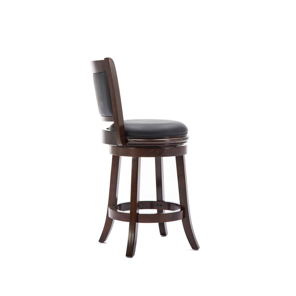24" Cappuccino Swivel Wood and Faux Leather Barstool