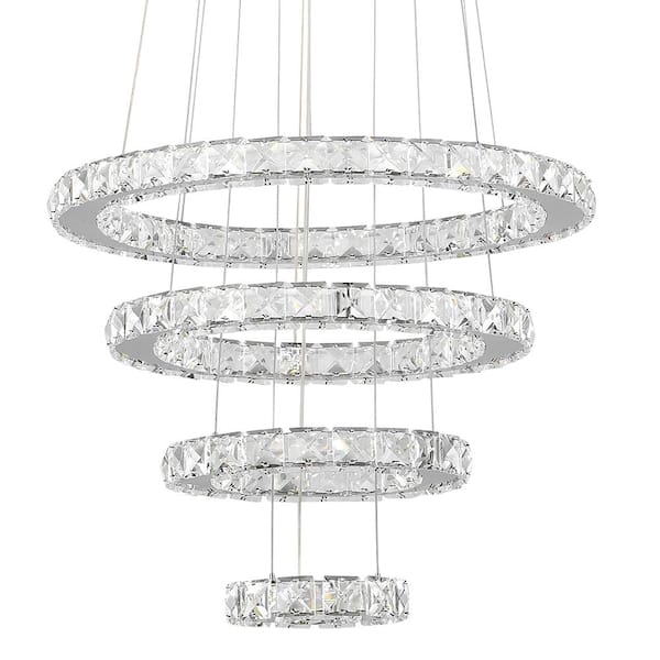 Maxax Jefferson 4 - Light Clear/Chrome Unique/Statement Geometric Integrated LED Chandelier Accents