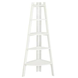 63.25 in. White Wood 5-shelf Corner Ladder Bookcase